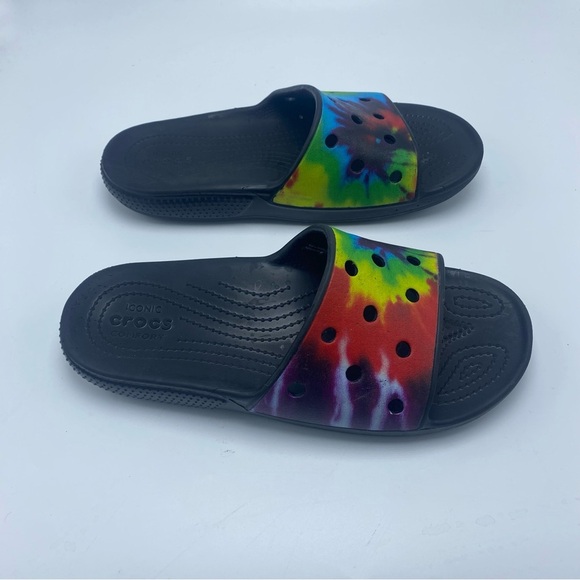 Crocs Tie-Dye Rainbow Flip Flop Unisex Womens 8 Mens 6 Pride - Picture 2 of 7